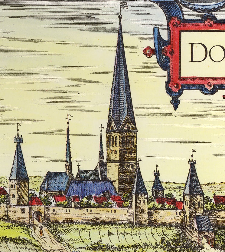 St. Reinoldi im Plan von Braun-Hogenberg, Ende des 16. Jh. (Quelle: Wikipedia, gemeinfrei)